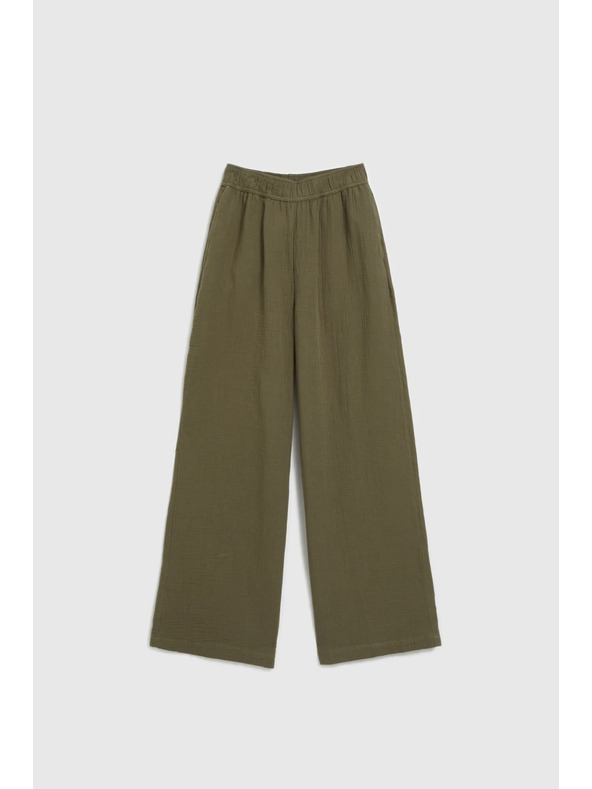 Moodo Olivkové bavlnené nohavice so širokým strihom Moodo