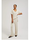 Moodo Béžové nohavice z rebrovanej pleteniny Moodo