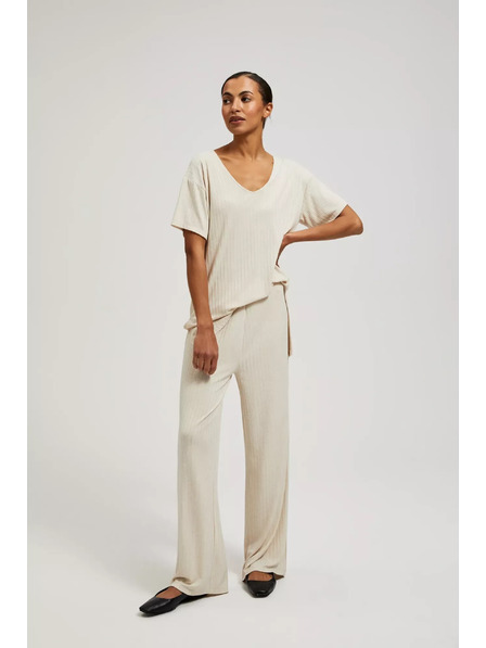Moodo Béžové nohavice z rebrovanej pleteniny Moodo