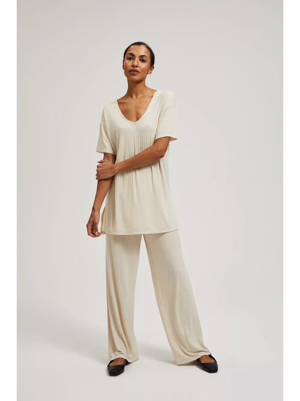 Moodo Béžové nohavice z rebrovanej pleteniny Moodo