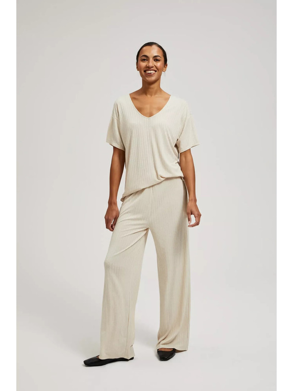 Moodo Béžové nohavice z rebrovanej pleteniny Moodo