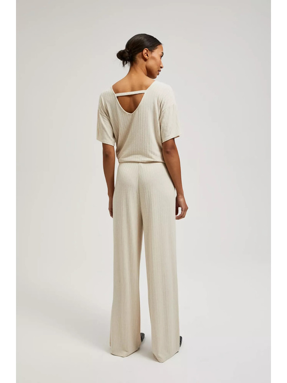 Moodo Béžové nohavice z rebrovanej pleteniny Moodo