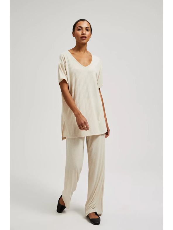 Moodo Béžové nohavice z rebrovanej pleteniny Moodo