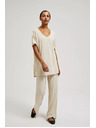 Moodo Béžové nohavice z rebrovanej pleteniny Moodo