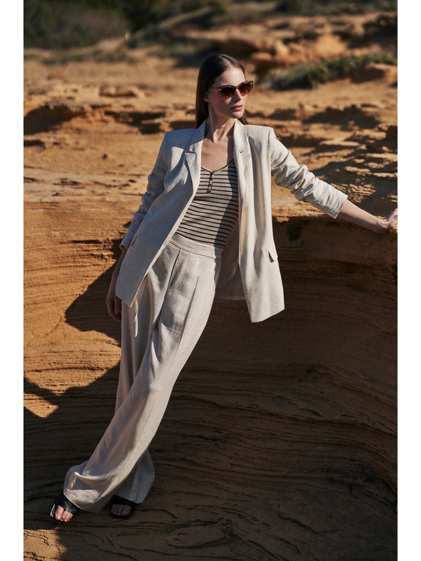 Moodo Ľanové nohavice so širokým strihom béžové Moodo