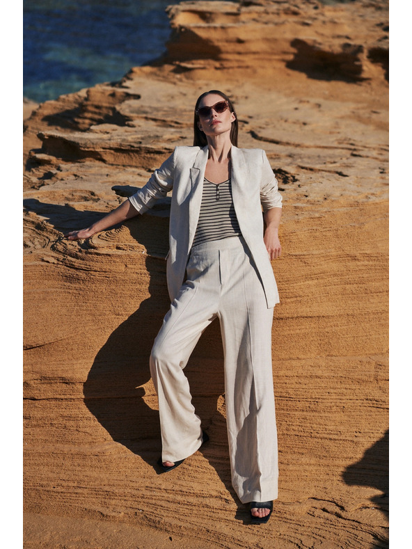 Moodo Ľanové nohavice so širokým strihom béžové Moodo