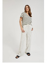 Moodo Ľanové nohavice pruhované biele Moodo