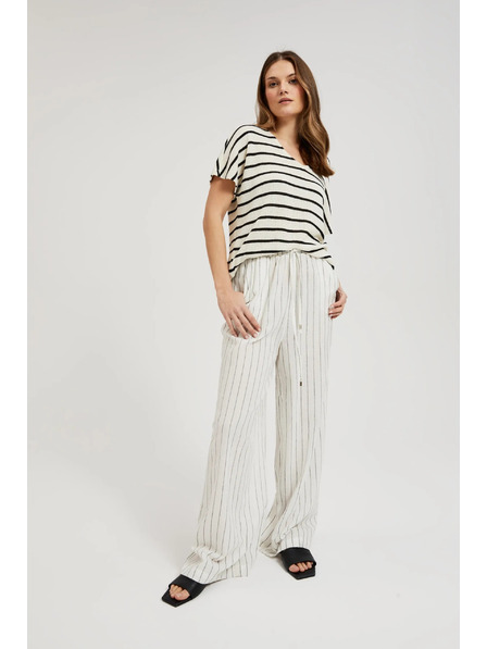 Moodo Ľanové nohavice pruhované biele Moodo