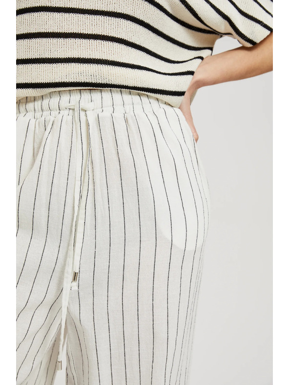 Moodo Ľanové nohavice pruhované biele Moodo