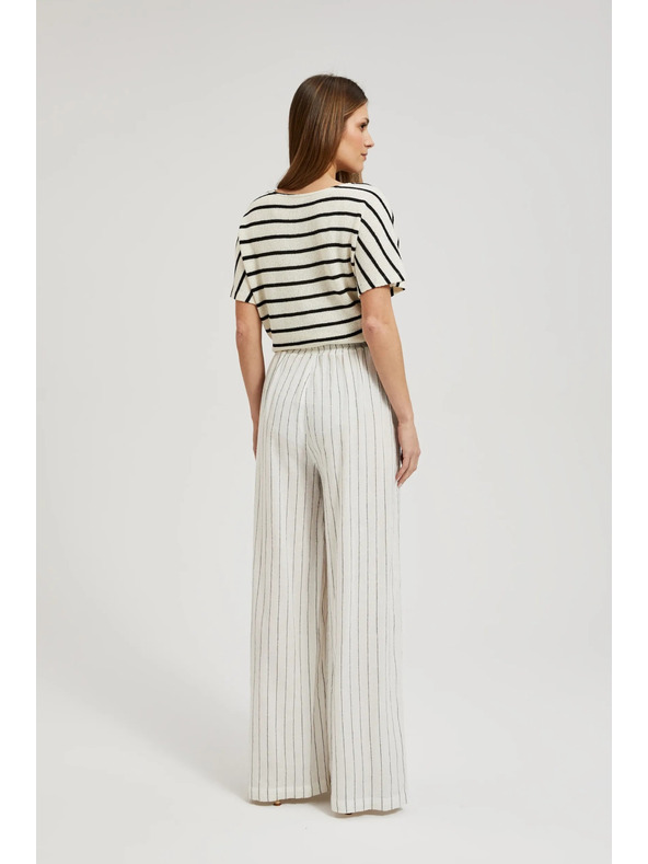 Moodo Ľanové nohavice pruhované biele Moodo