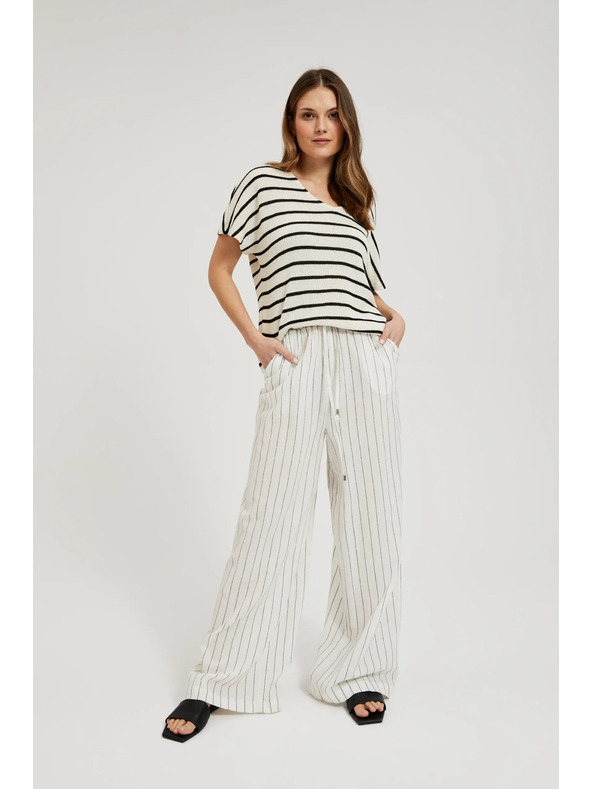 Moodo Ľanové nohavice pruhované biele Moodo