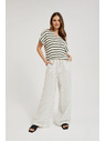 Moodo Ľanové nohavice pruhované biele Moodo