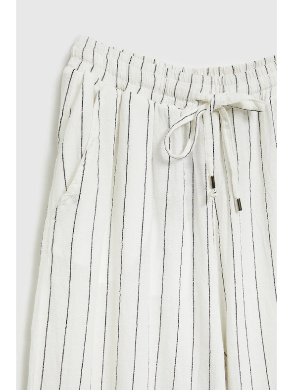 Moodo Ľanové nohavice pruhované biele Moodo