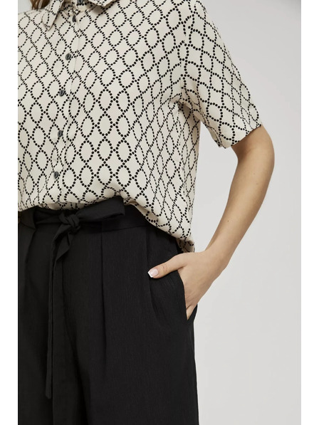 Moodo Hladké nohavice so širokým strihom a páskom v páse čierne Moodo