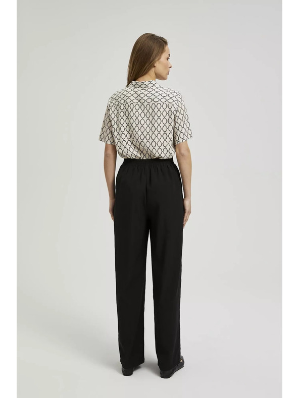 Moodo Hladké nohavice so širokým strihom a páskom v páse čierne Moodo