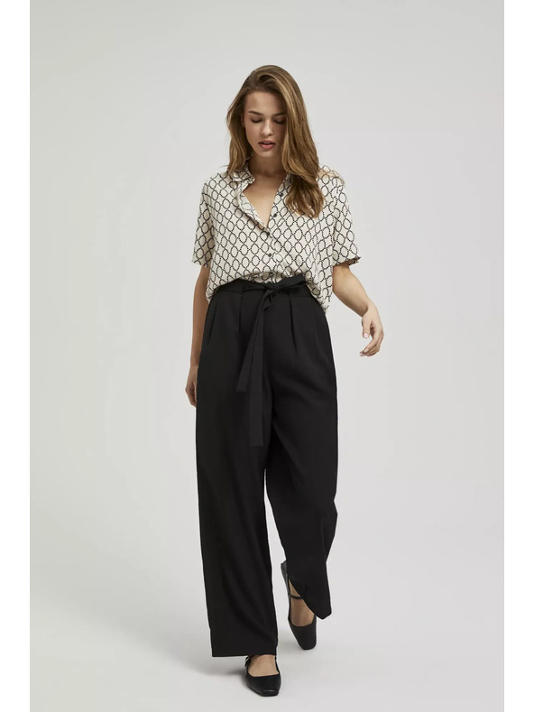 Moodo Hladké nohavice so širokým strihom a páskom v páse čierne Moodo