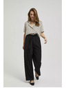Moodo Hladké nohavice so širokým strihom a páskom v páse čierne Moodo