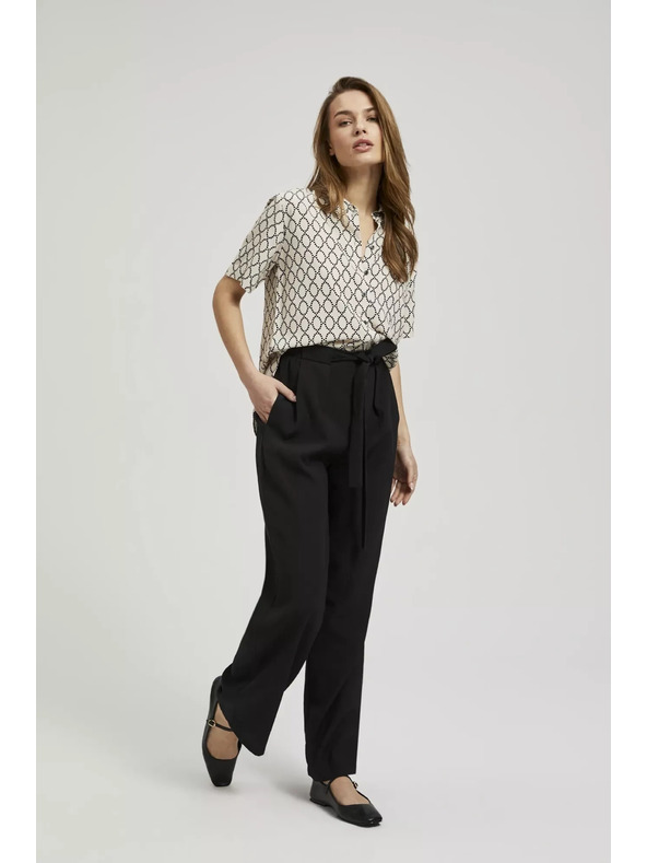 Moodo Hladké nohavice so širokým strihom a páskom v páse čierne Moodo