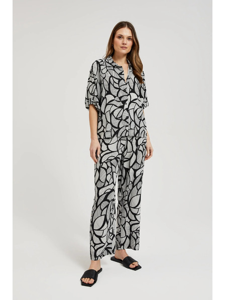 Moodo Viskózové nohavice s rovným strihom čierno-biele Moodo