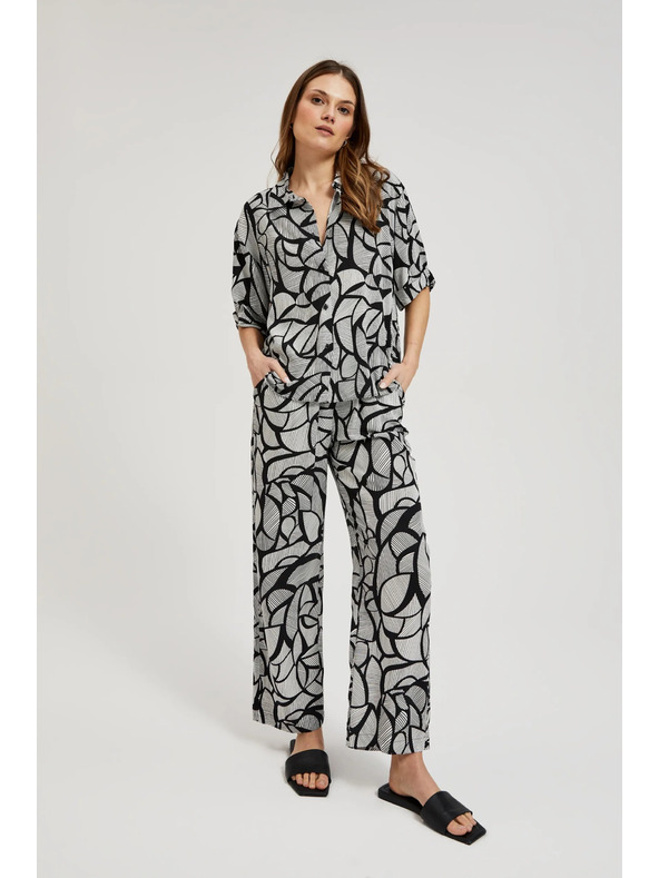 Moodo Viskózové nohavice s rovným strihom čierno-biele Moodo