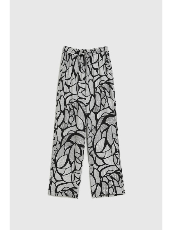 Moodo Viskózové nohavice s rovným strihom čierno-biele Moodo