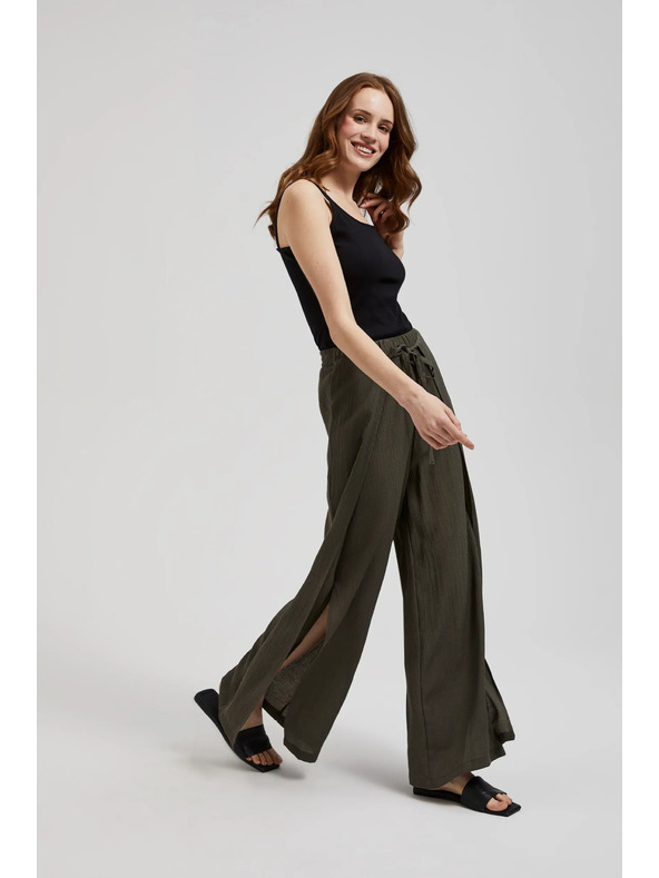 Moodo Olivové nohavice so širokým strihom a gumou v páse Moodo