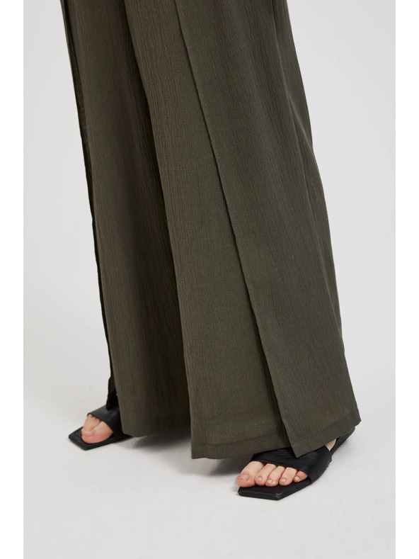 Moodo Olivové nohavice so širokým strihom a gumou v páse Moodo