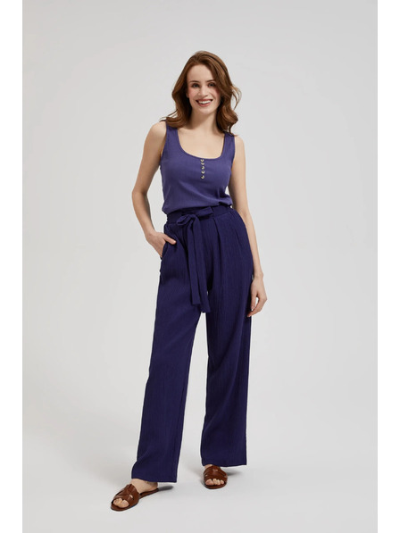 Moodo Fialové nohavice so širokým strihom a páskom Moodo