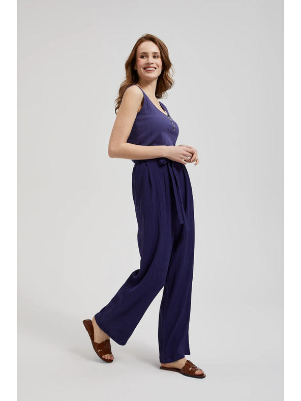 Moodo Fialové nohavice so širokým strihom a páskom Moodo