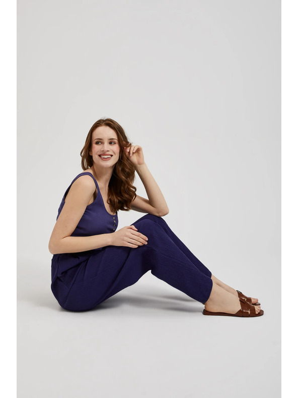 Moodo Fialové nohavice so širokým strihom a páskom Moodo