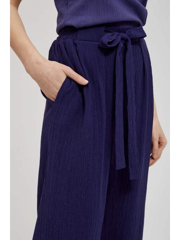 Moodo Fialové nohavice so širokým strihom a páskom Moodo