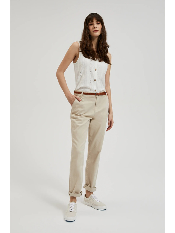 Moodo Béžové nohavice so zdobeným páskom Moodo