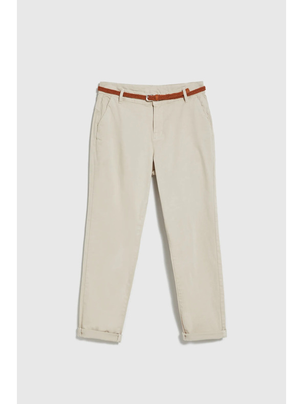 Moodo Béžové nohavice so zdobeným páskom Moodo