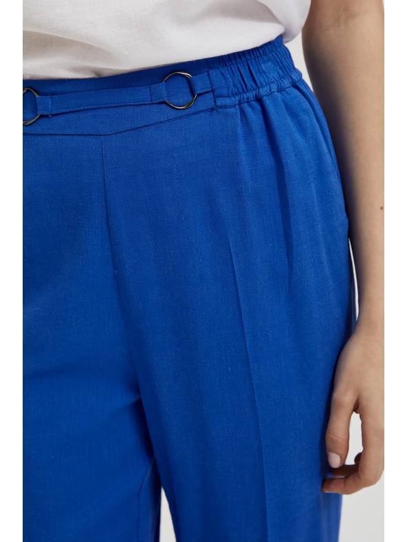 Moodo Ľanové nohavice so spodným lemom modré Moodo