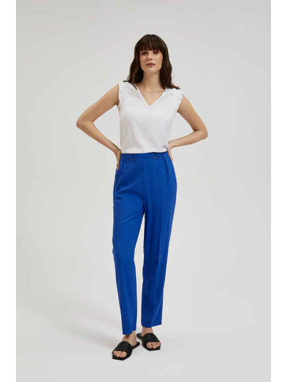 Moodo Ľanové nohavice so spodným lemom modré Moodo