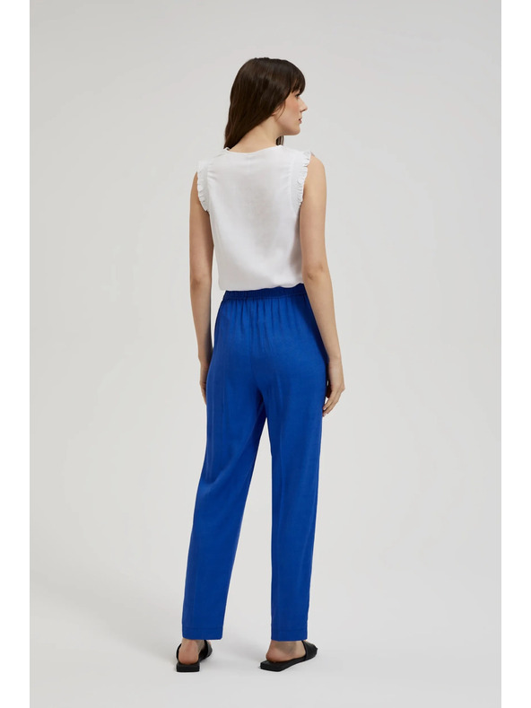 Moodo Ľanové nohavice so spodným lemom modré Moodo