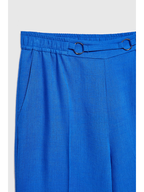 Moodo Ľanové nohavice so spodným lemom modré Moodo