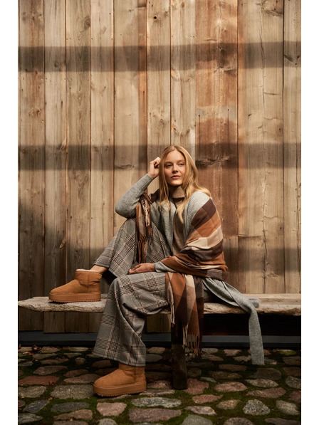 Moodo Elegantný šatka kockovaný hnedý Moodo