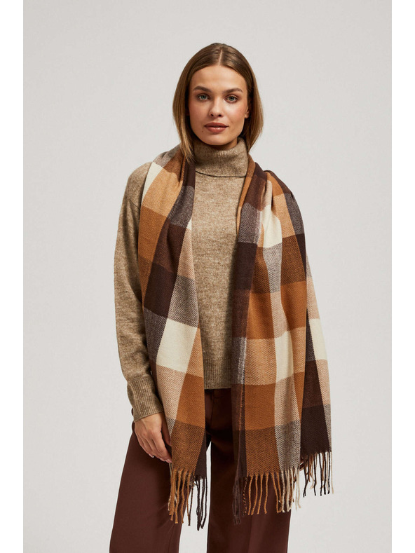 Moodo Elegantný šatka kockovaný hnedý Moodo