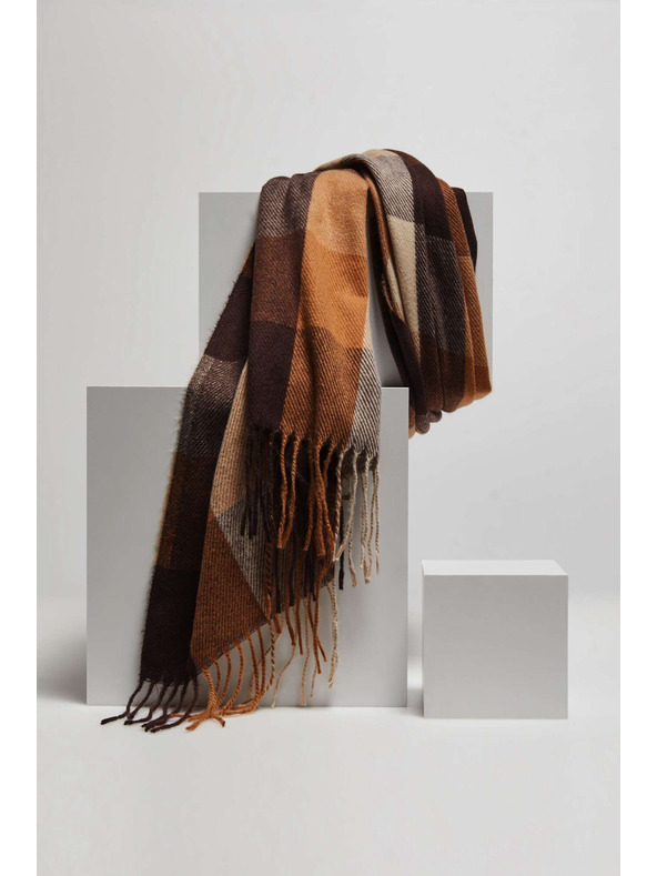 Moodo Elegantný šatka kockovaný hnedý Moodo