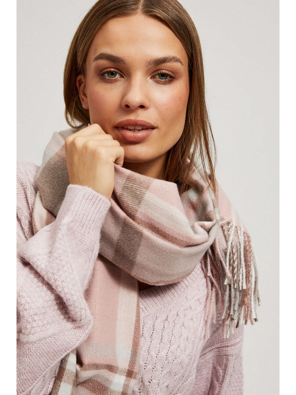Moodo Šál v kostke so strapcami pudrovo ružový Moodo
