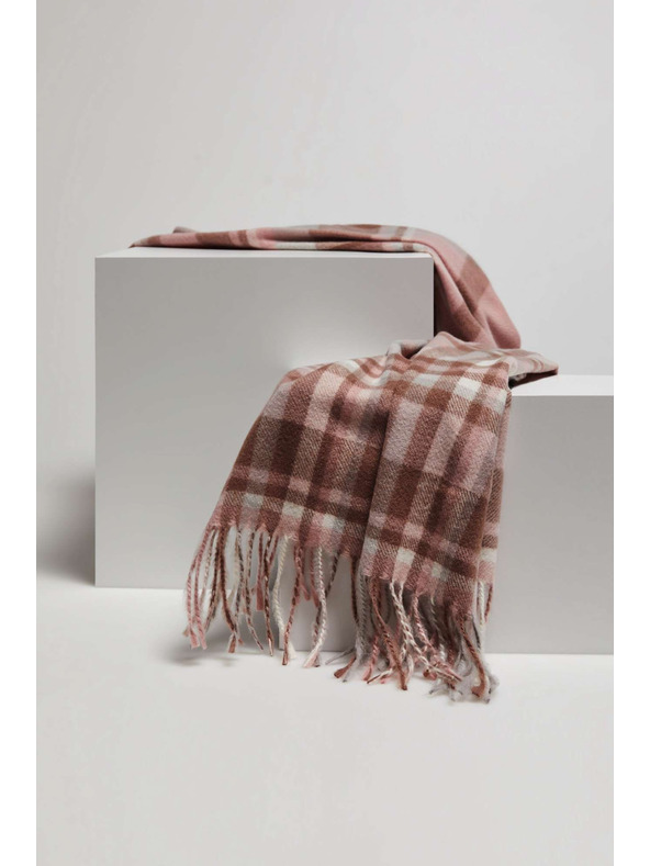 Moodo Šál v kostke so strapcami pudrovo ružový Moodo