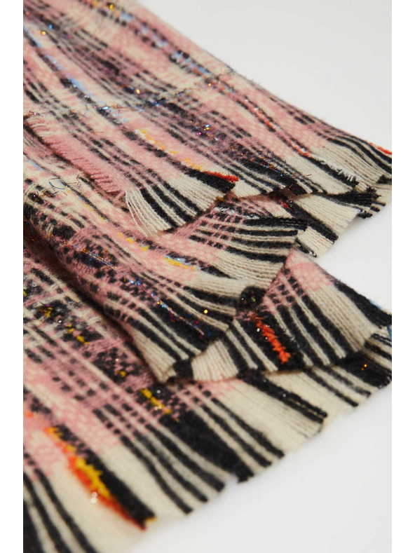 Moodo Ružový šál v kostke s metalickou niťou Moodo