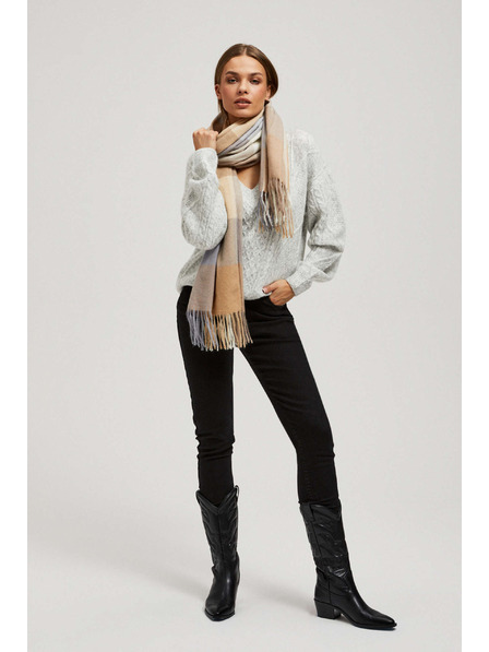 Moodo Šál v kostke so strapcami tmavo béžový Moodo