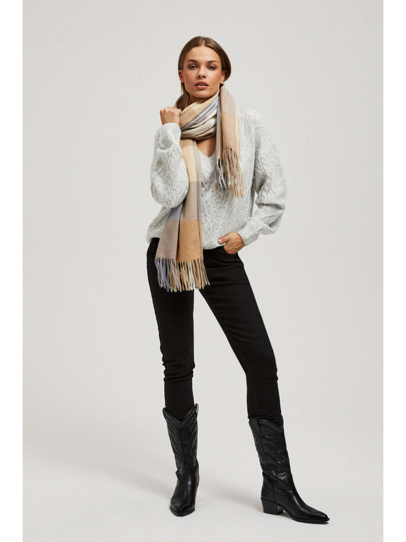 Moodo Šál v kostke so strapcami tmavo béžový Moodo