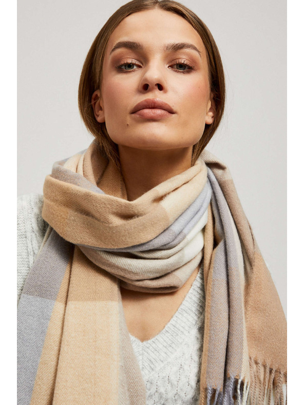 Moodo Šál v kostke so strapcami tmavo béžový Moodo