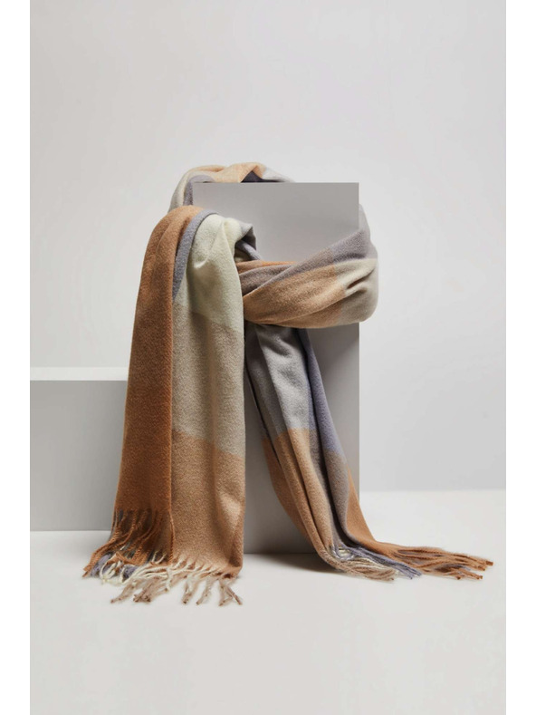 Moodo Šál v kostke so strapcami tmavo béžový Moodo