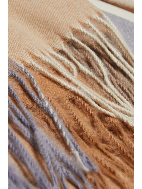 Moodo Šál v kostke so strapcami tmavo béžový Moodo