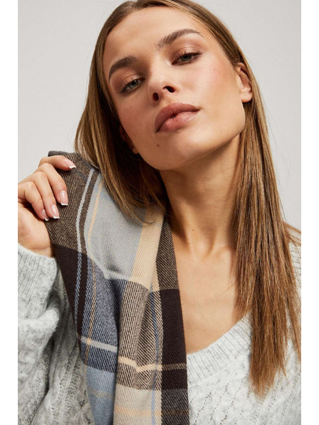 Moodo Šál v kostke so strapcami hnedý Moodo