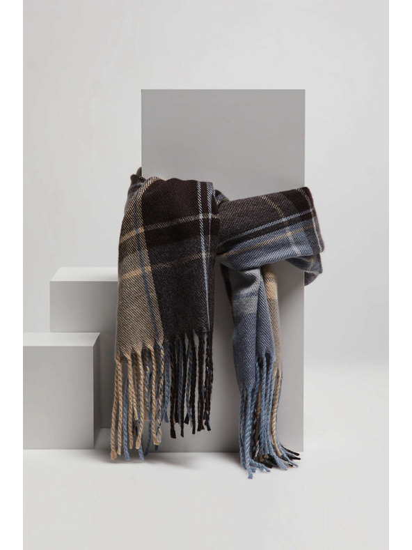 Moodo Šál v kostke so strapcami hnedý Moodo